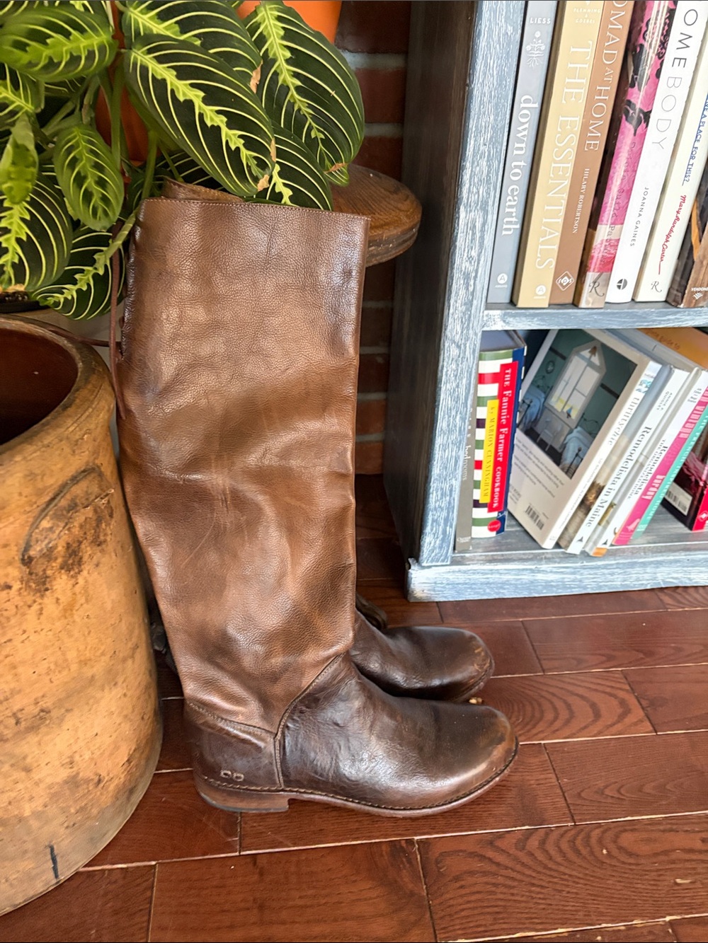 BED STU Brown Leather Riding Boots Lace Up Back Detail